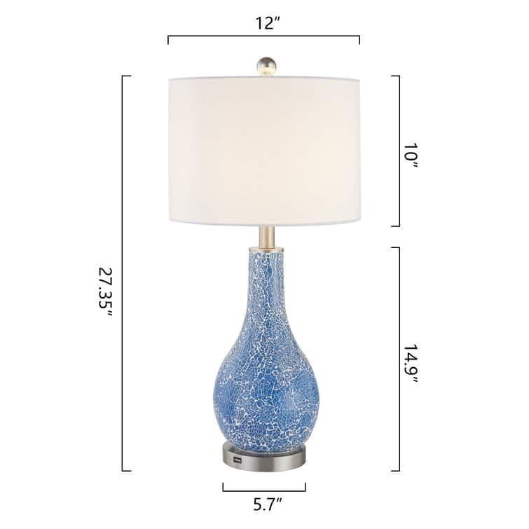 25.25" Glass Table Lamp Set with USB (Set of 2)