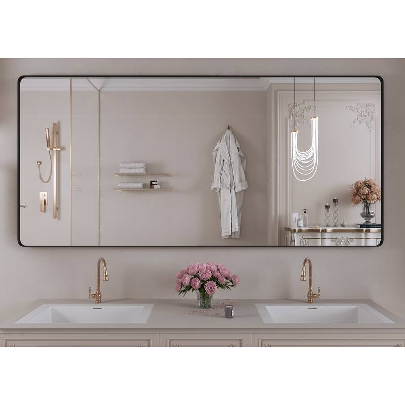 QuivaraView Rectangular Aluminum Framed Bathroom Vanity Mirror - 60" x 28" - Black
