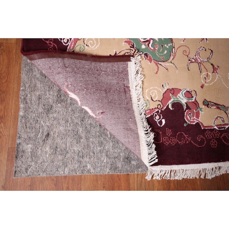 Victorian Style Burgundy Tabriz Area Rug Machine Made Carpet - 9'9" x 12'9"