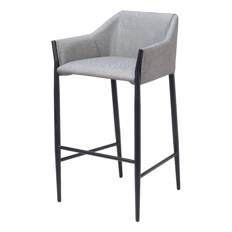 30" Slate Gray And Black Fabric And Steel Bar Height Bar Chair