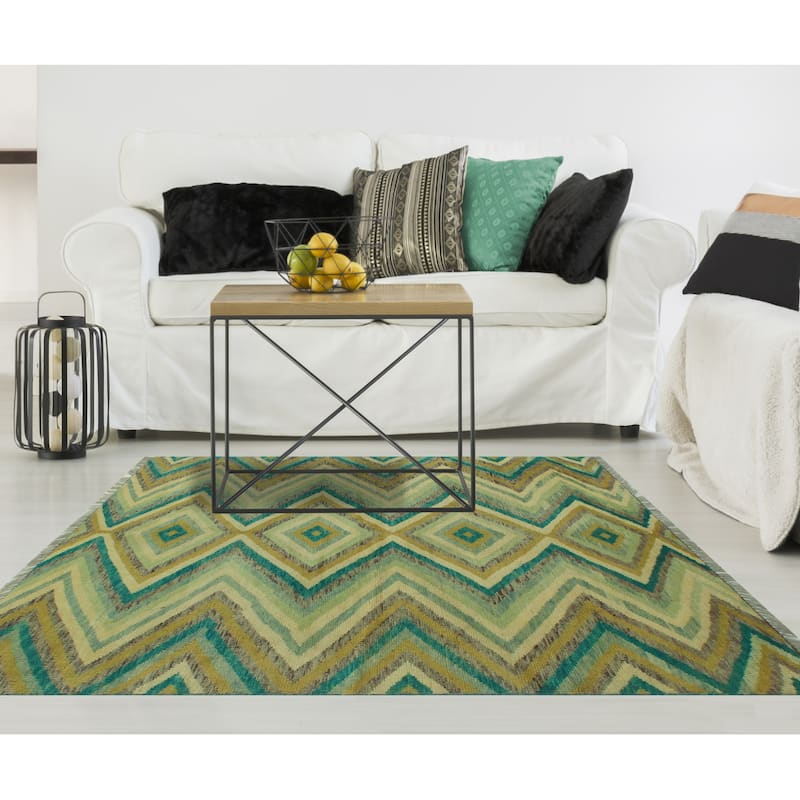 Balochi Adisa Ivory/Green Rug - 3'10" x 6'2"