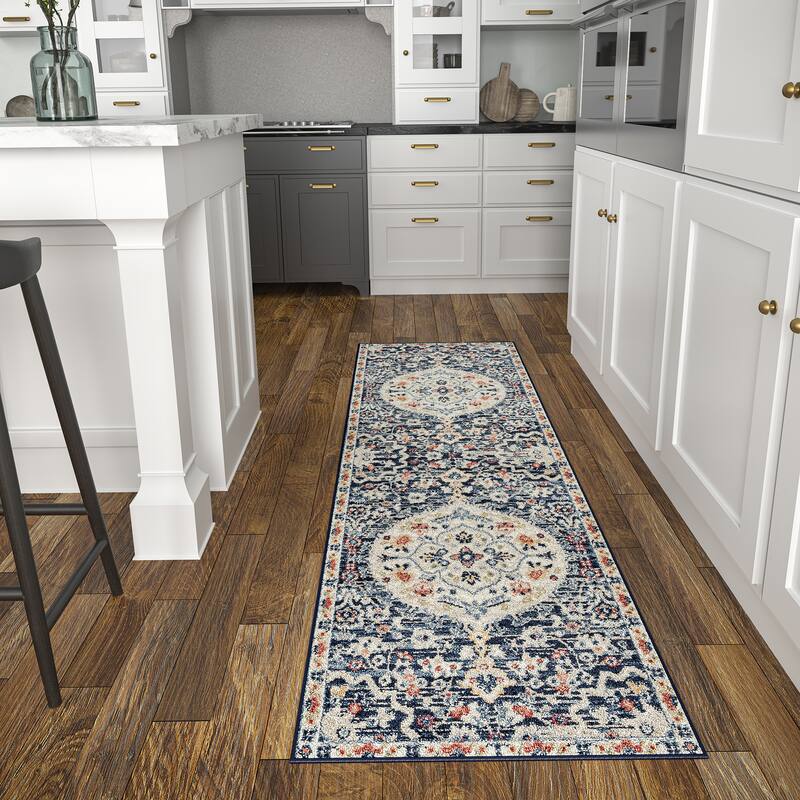 Tucson Traditional Medallion Indoor Area Rug - 2'3'' x 7'3'' - Navy/Navy