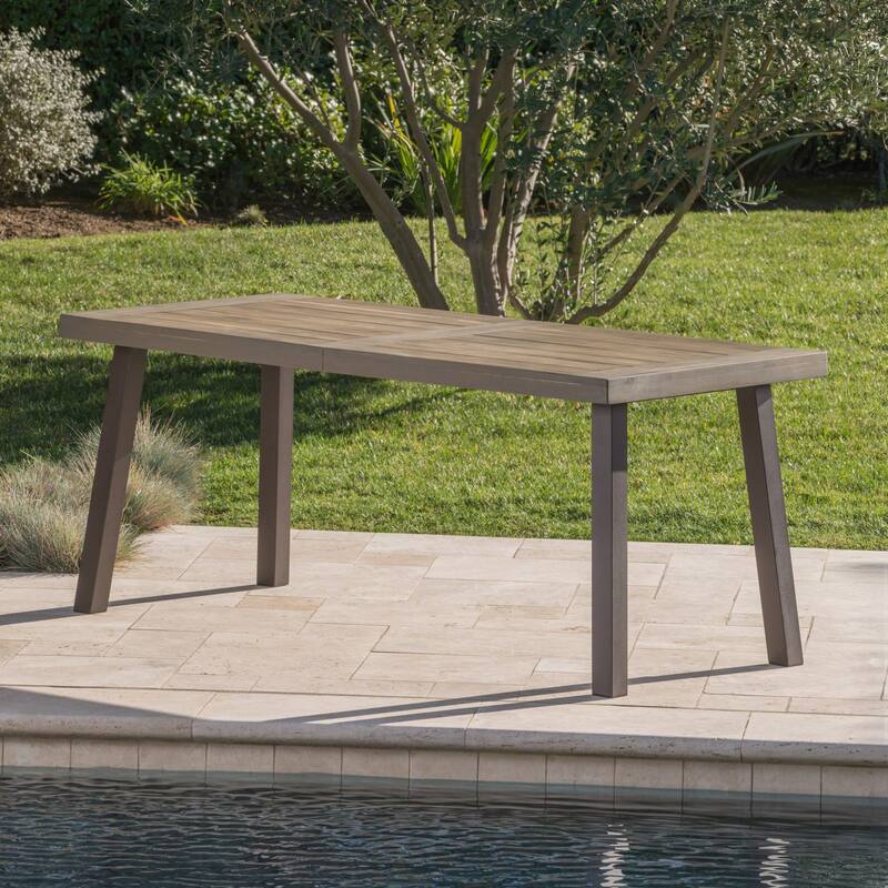 Roomfitters Della Outdoor Acacia Wood Dining Table with Rustic Metal Legs, Slat Design, Modern Grey Finish - Grey