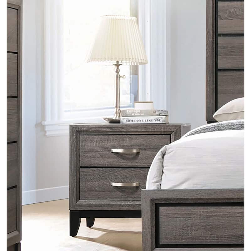 2 Drawers Nightstand in Grey Oak And Black