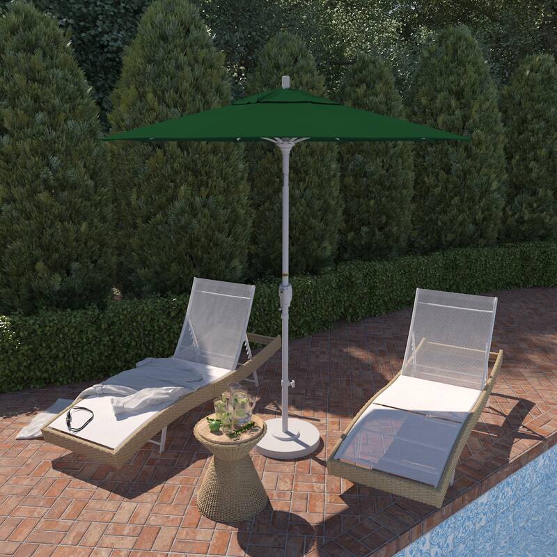 California Umbrella 7.5' Round Crank Lift, Push Button Tilt Aluminum Patio Umbrella, White Finish, Outdoor Rated Red Fabric - Forest Green