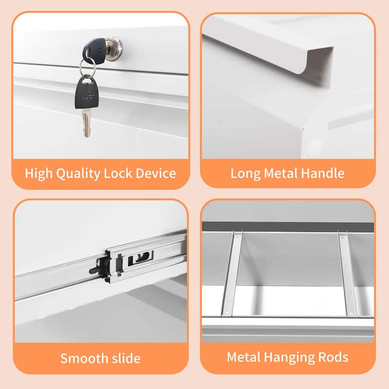 2 Drawer White Filing Cabinet with Lock