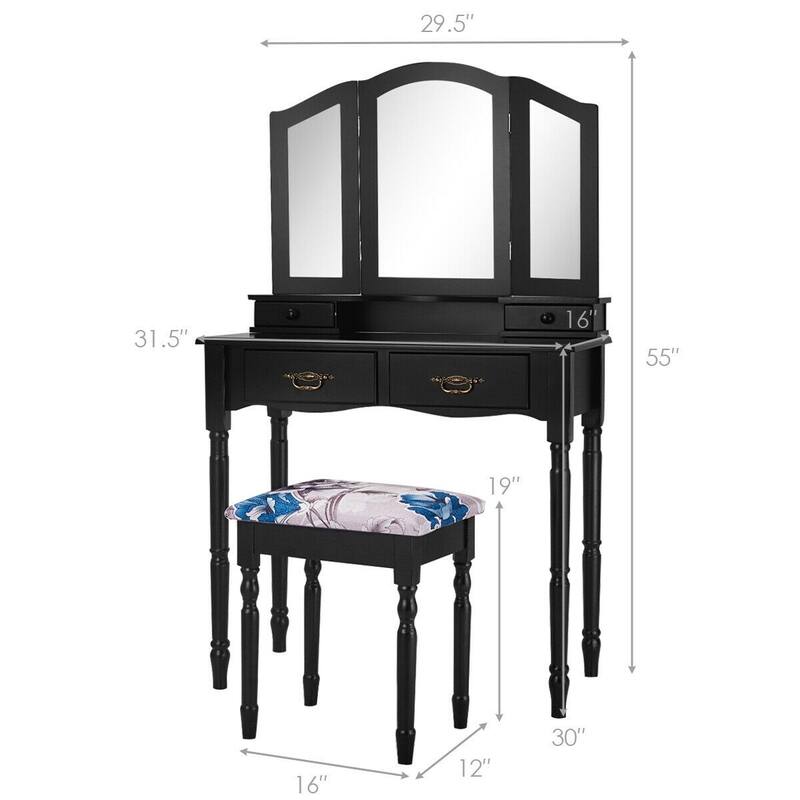 Vanity Makeup Dressing Table with Tri Folding Mirror - 31.5" x 15.7" x 54.0" (L x W x H)