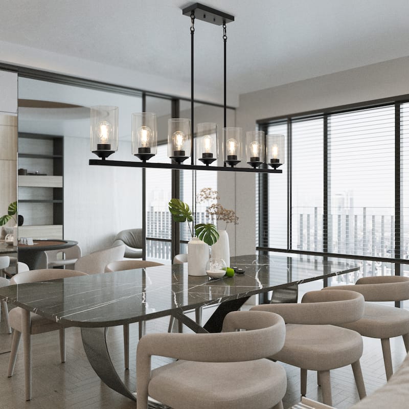 Modern Farmhouse 53 IN 7-Light Chandelier Black Kitchen Island Light for Dining Room - 53.1" W
