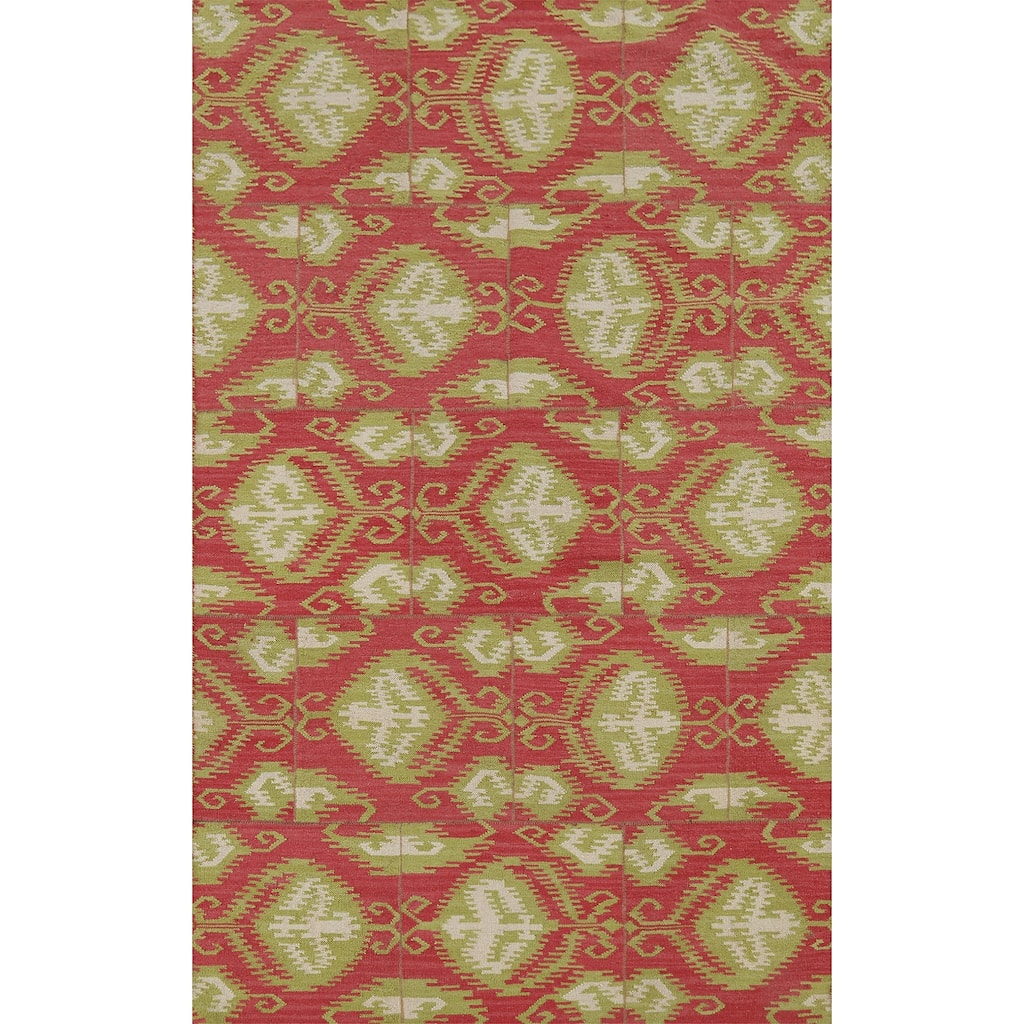 Flat Weave Kilim Indian Area Rug Hand-Knotted Wool Carpet - 4'10"x 7'11"