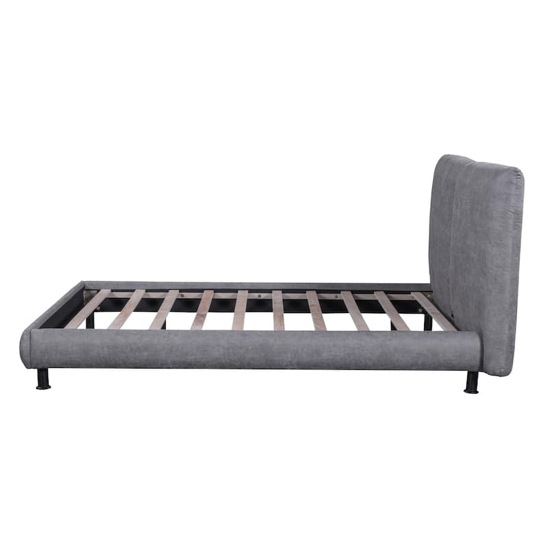 Queen Size Upholstered Platform Bed Frame with Two Large Headrests and Thick Fabric,Polyester