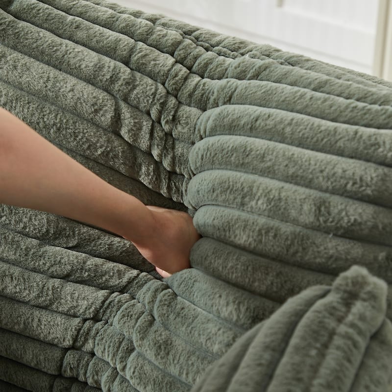 Corduroy Upholstered Single Sofa, Oversized Fluffy Round Sofa, Single Sleeper Reading Chair with Armrest & Pillow