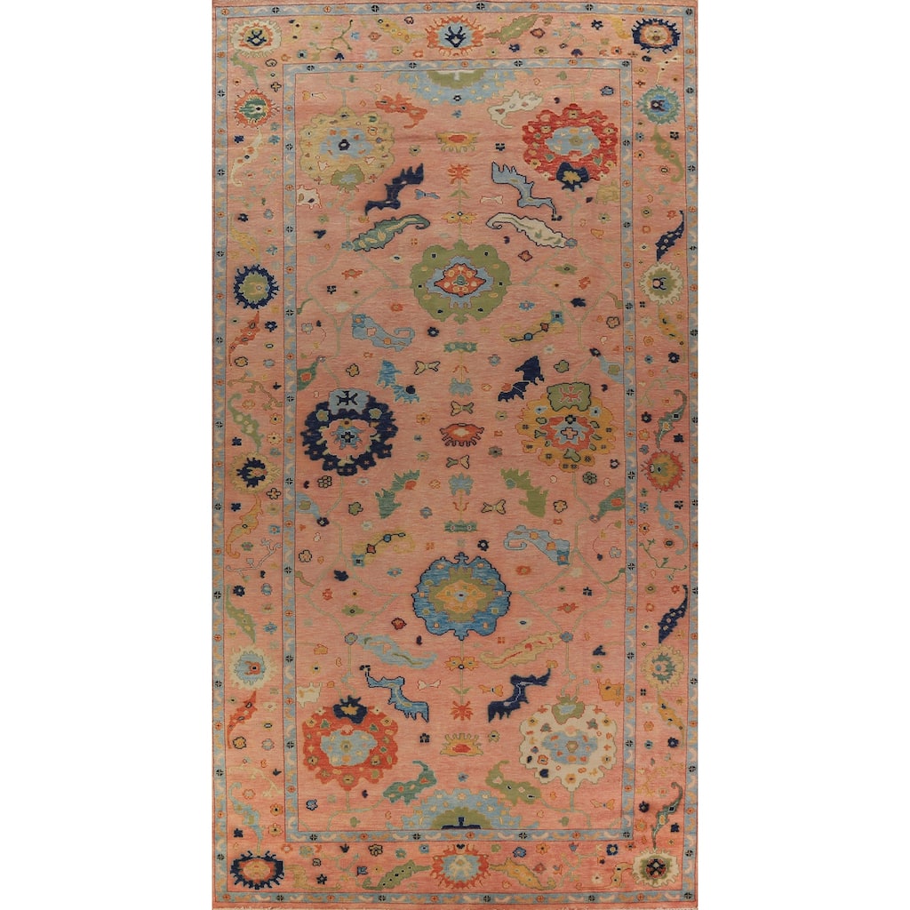 All-Over Floral Oushak Indian Large Rug Handmade Wool Carpet - 9'0"x 18'0"