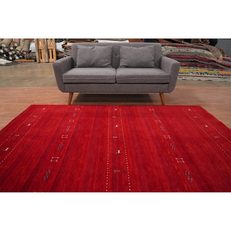 Hand Knotted Oriental 100% Wool Carpet Tribal Animal Pictorial Red Gabbeh Area Rug - 8' 1'' X 5' 5''
