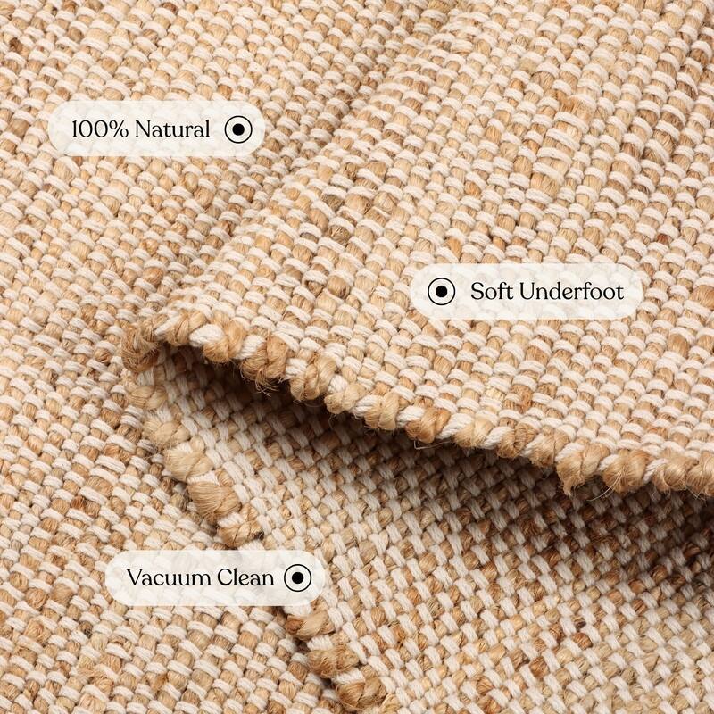 Delara Handwoven Natural Jute and Cotton Area Rug, Farmhouse Accent Rug for Living Room, Bedroom, Entryway, Flatweave