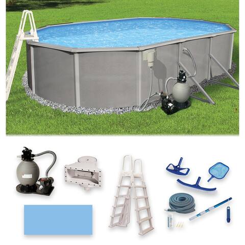 Belize Oval 52-inch Deep, 6-inch Top Rail Metal Wall Swimming Pool Package