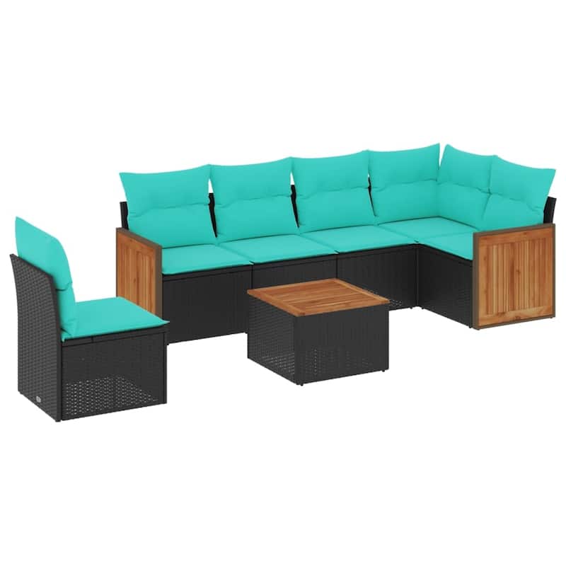 vidaXL 6 Piece Patio Sofa Set with Cushions Black Poly Rattan