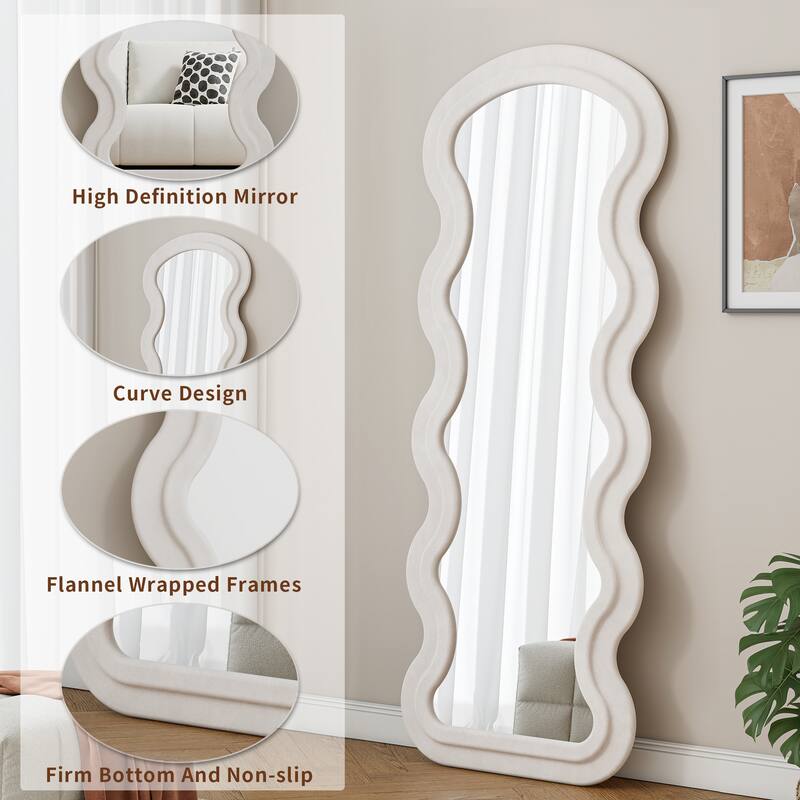 Flannel Full Length Wave rose Floor Mirror with Stand for Bedroom living room Hanging or Against The Wall
