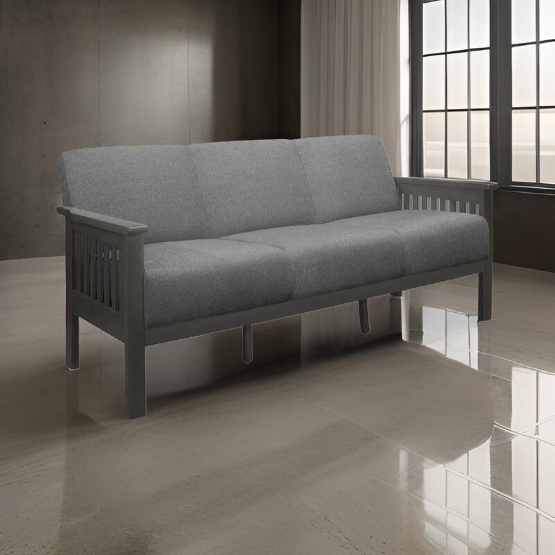 Wiston 72 Inch Sofa, Soft Gray Polyester, Dark Gray Solid Rubberwood