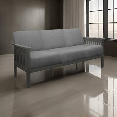 Wiston 72 Inch Sofa, Soft Gray Polyester, Dark Gray Solid Rubberwood