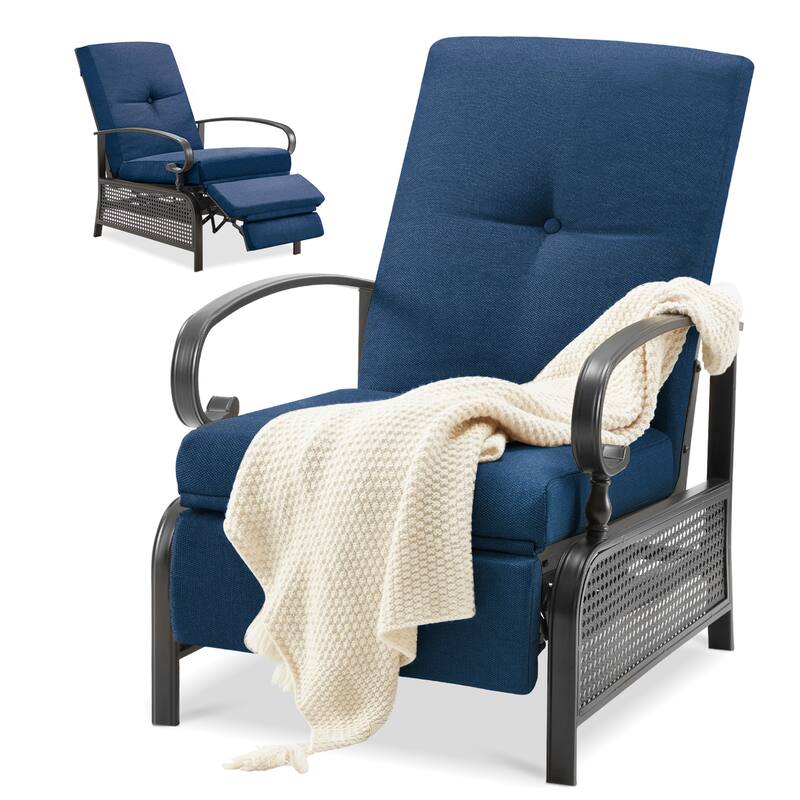 AECOJOY Outdoor Adjustable Cushioned Metal Patio Recliner Lounge Chair