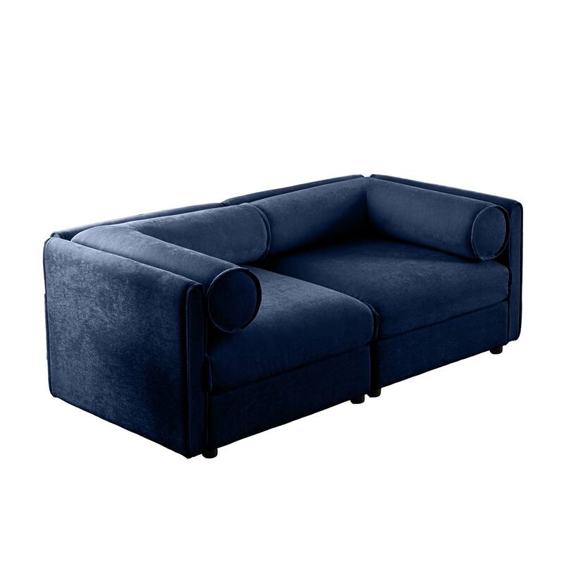 Modern 2-Seater Storage Loveseat with Cylindrical Backrest & Armrests