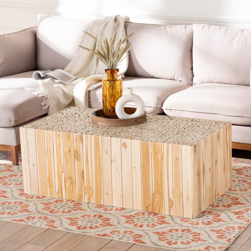Grayson Bohemian Natural Teak Wood Coffee Table with Unique Repurposed Wood Logs