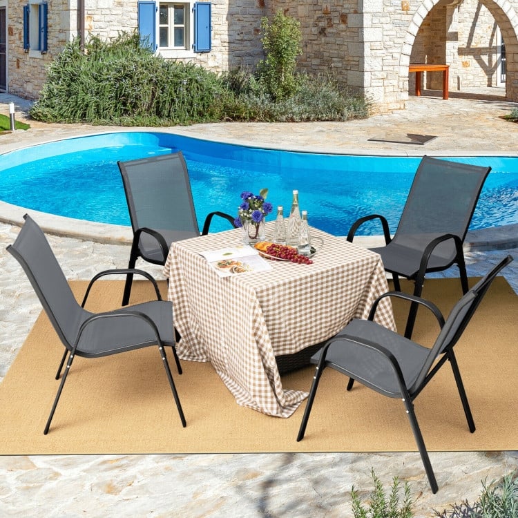 4 Pieces Stackable Patio Dining Chairs Set with Armrest - 29" x 21.5" x 35.5" (L x W x H)