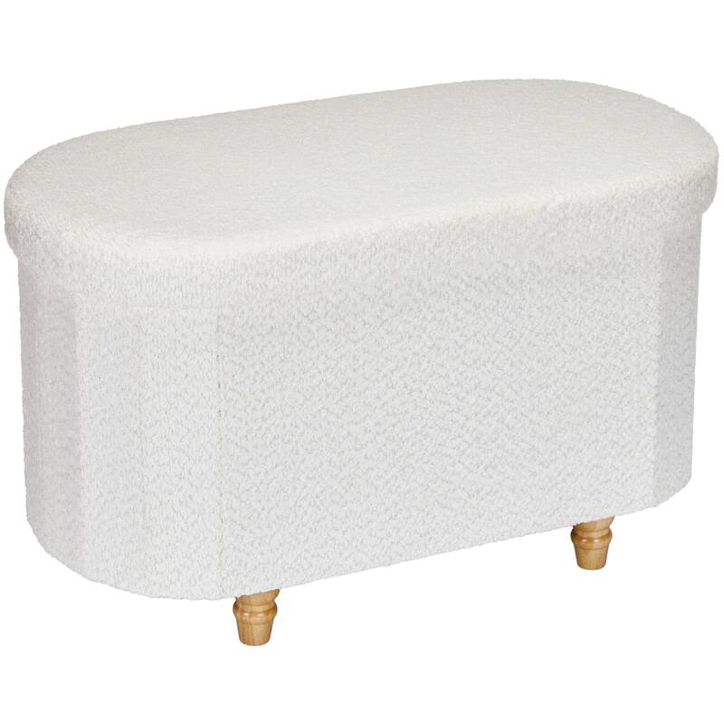 Ivory Boucle Storage Ottoman Bench with Hidden Storage and Seat Top