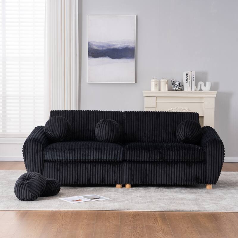 84.4" Corduroy 3-Seater Sofa with Wood Frame & Soft Cushions
