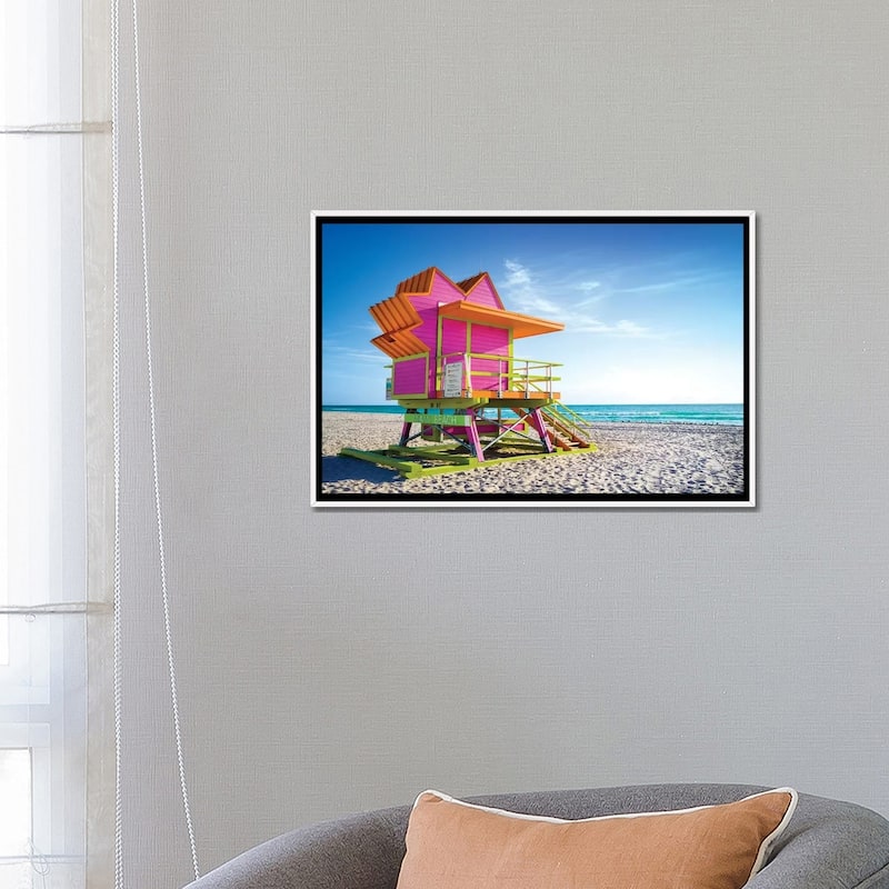 iCanvas "Pink Morning, Miami Beach Florida" by Susanne Kremer Framed Canvas Print