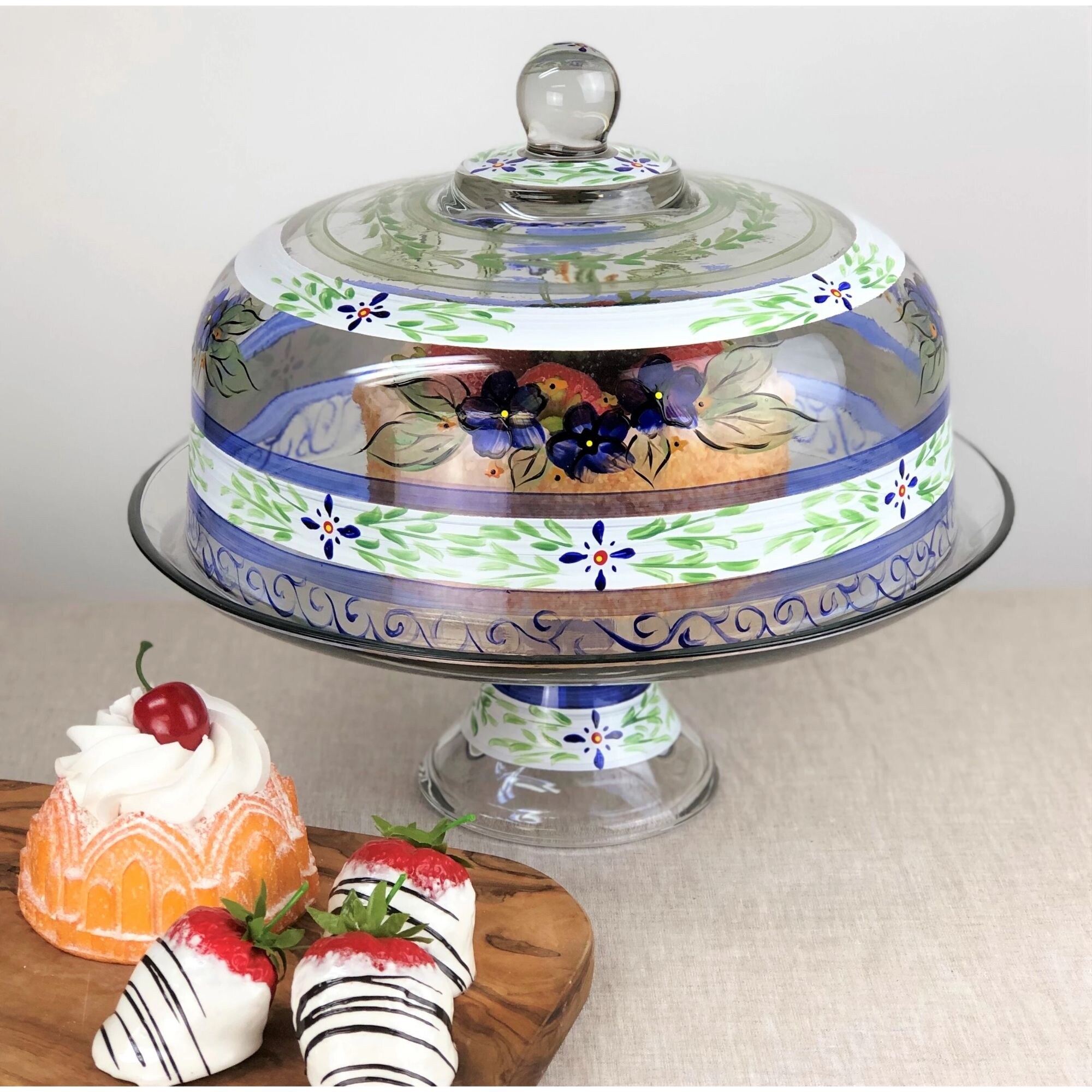 Orange Glass Cake Pie Plate & Round Dome Cover Stand Lid Display Convertible Set 