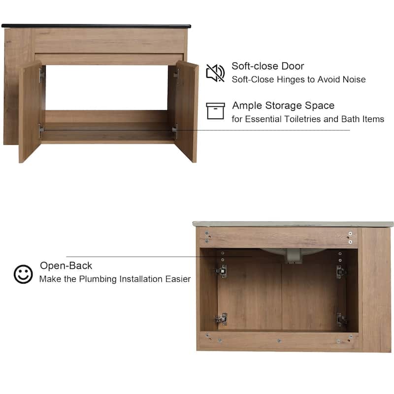 30 inch Wood Wall-Mounted Bathroom Vanity Set with Integrated Ceramic Sink