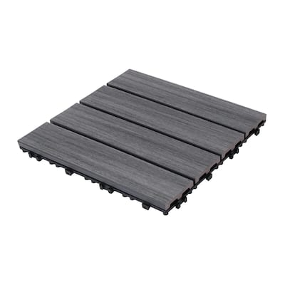 Patio Floor Tiles Pack of 22 WPC Wood-Plastic Composite Patio Deck Tiles DIY Interlocking Decking Tiles-11.8" ASH