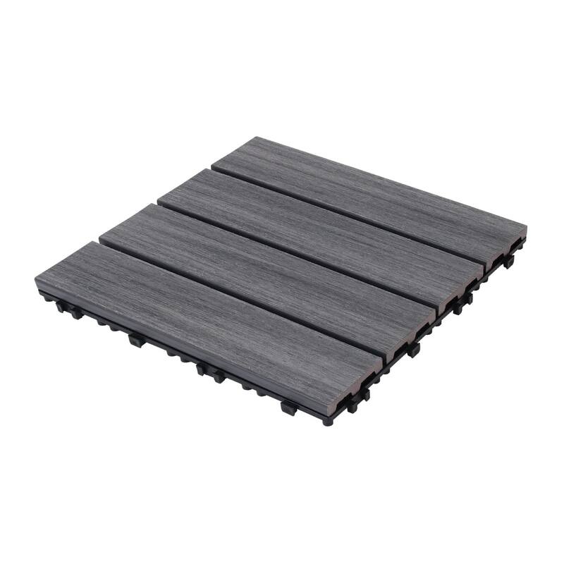 Patio Floor Tiles Pack of 22 WPC Wood-Plastic Composite Patio Deck Tiles DIY Interlocking Decking Tiles - Dark Gray