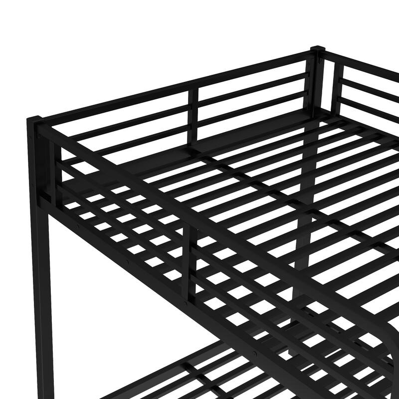 Roomfitters Twin/Full Metal Bunk Bed with Twin Trundle, Space-Saving Design for Teens & Adults, Black