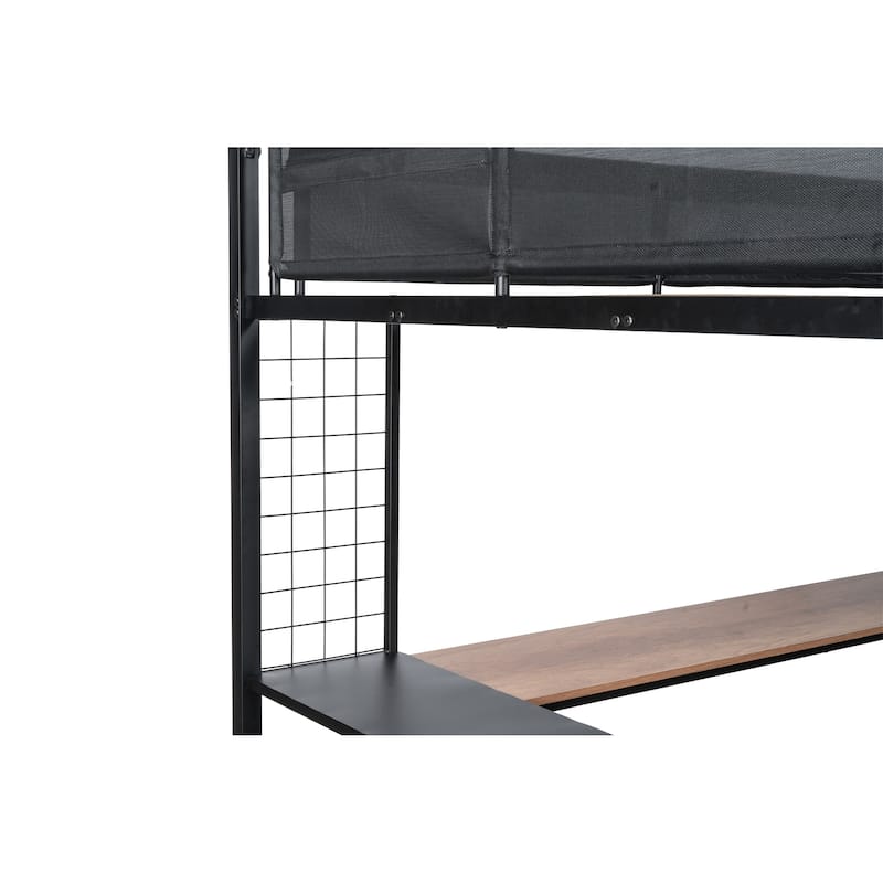 Metal Full Size Loft Bed with Desk and Shelves