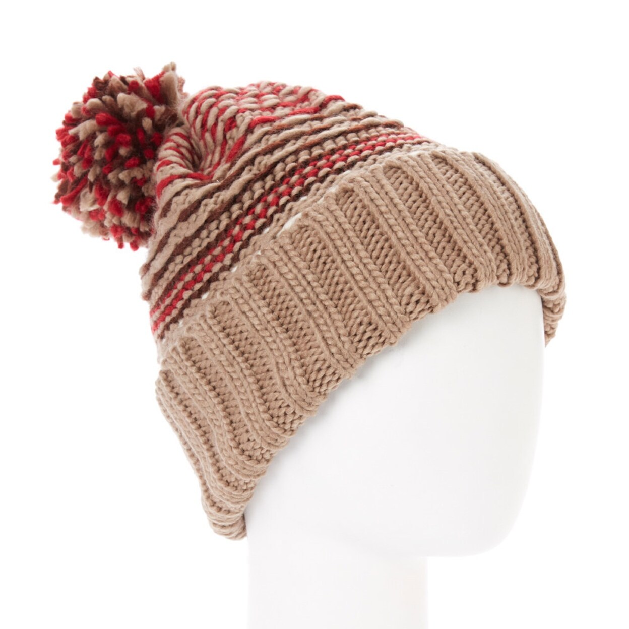 Shop Unisex Multicolor Stripe Pom Pom Beanie Winter Casual Hat