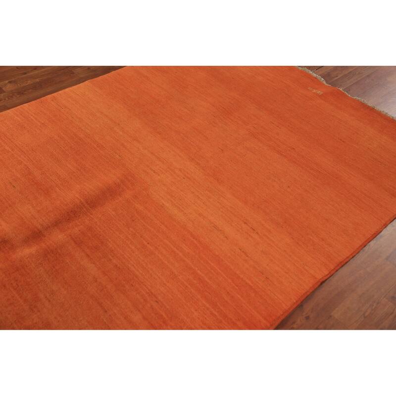 Orange Gabbeh Modern Area Rug Hand-Knotted Stripe Wool Carpet - 4'11" x 6'8"