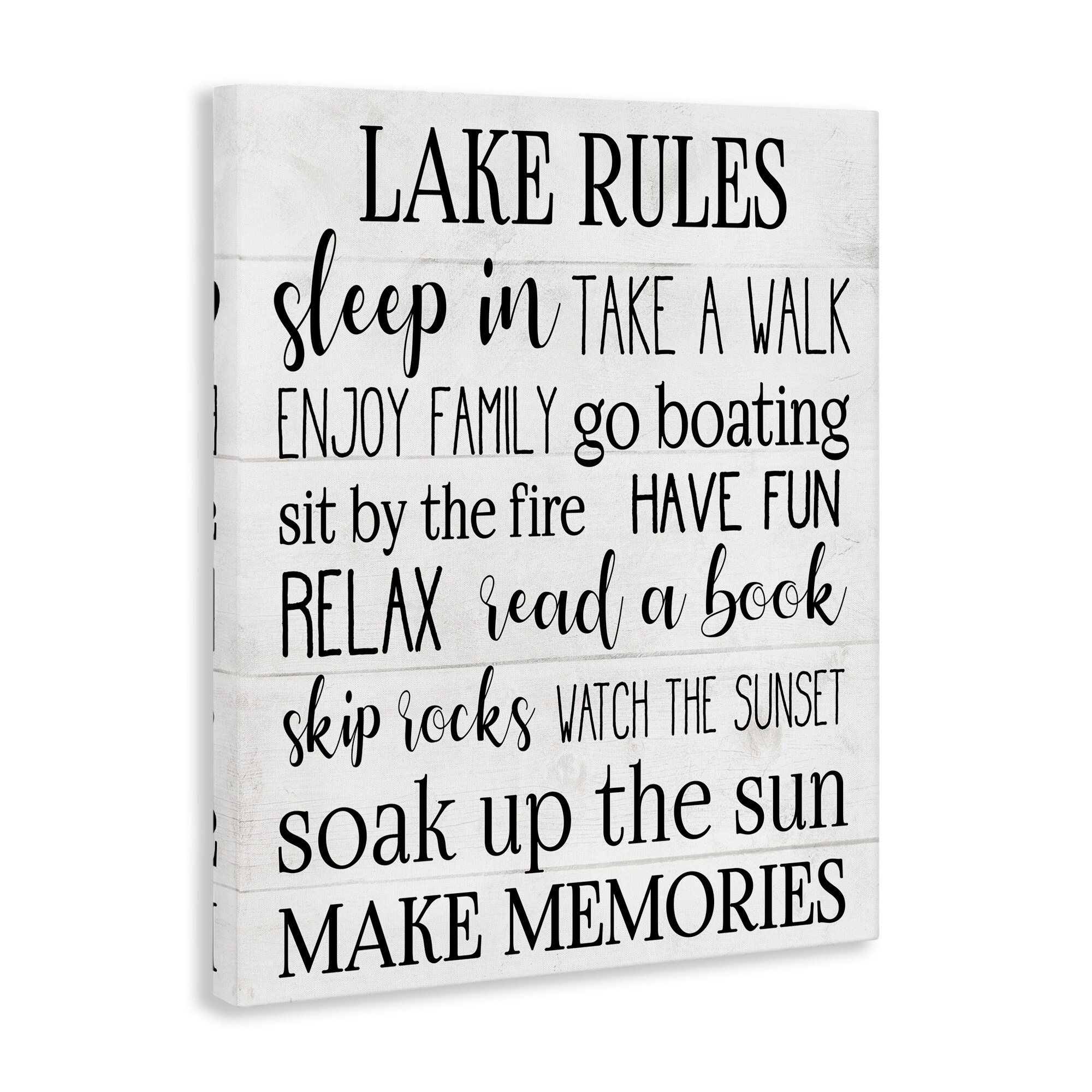 Stupell Black White Lake Rules Sign with Motivational Styles-image