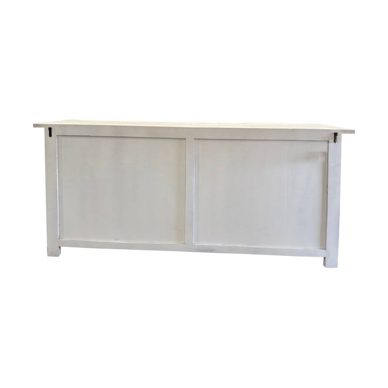 HomeRoots 79" White Distressed Solid Wood Paneled Four Drawer Sideboard with Four Doors - 79.00 in. x 38.00 in. x 17.00 in.