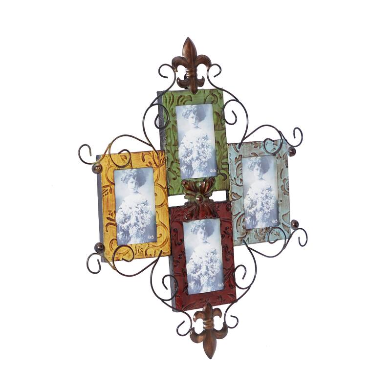 Multi Colored Metal 4 Slot Scroll Wall Photo Frame