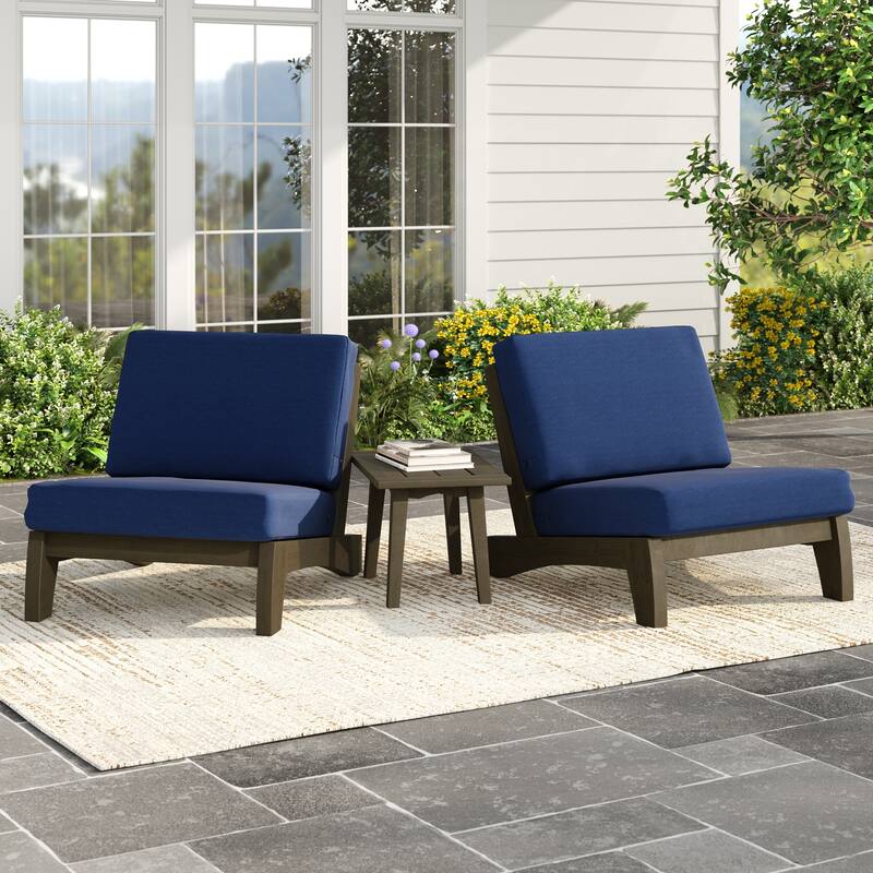 3 Piece Teak Wood Outdoor Conversation Chair Set with Table, Cushion