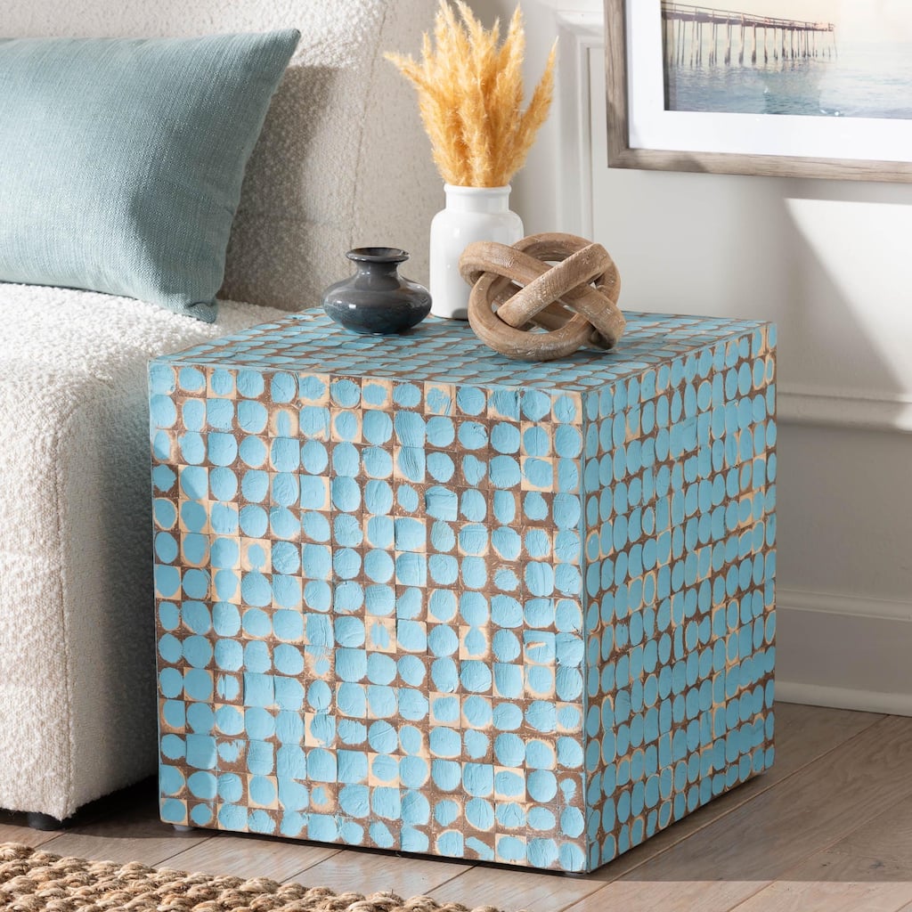 Janella Bohemian Coconut Shell and Acacia Wood End Table