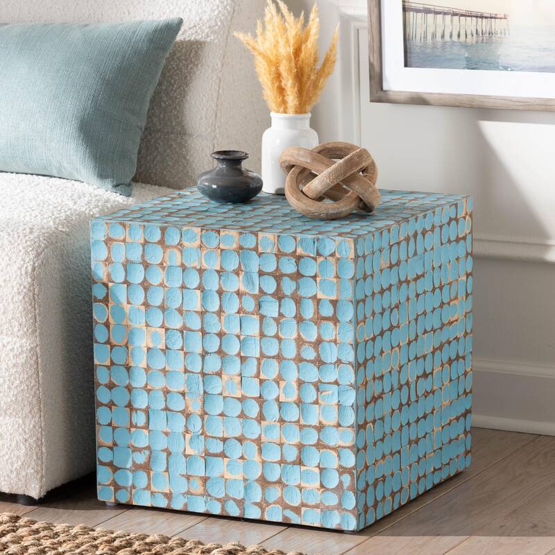 Janella Bohemian Coconut Shell and Acacia Wood End Table