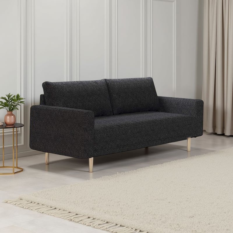 Remy Loveseat, Black Boucle, Bench-Style Seating, Gold Legs, 63 Inch
