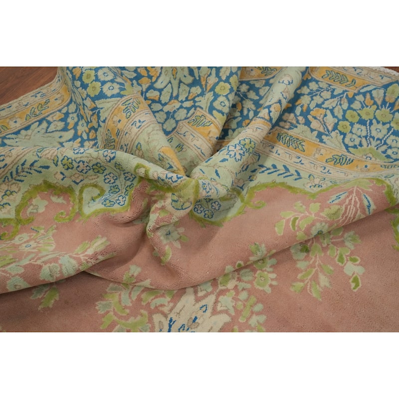 Hand Knotted Oriental 100% Wool Carpet Traditional Floral Pink Kerman Area Rug - 12' 0'' X 8' 1''