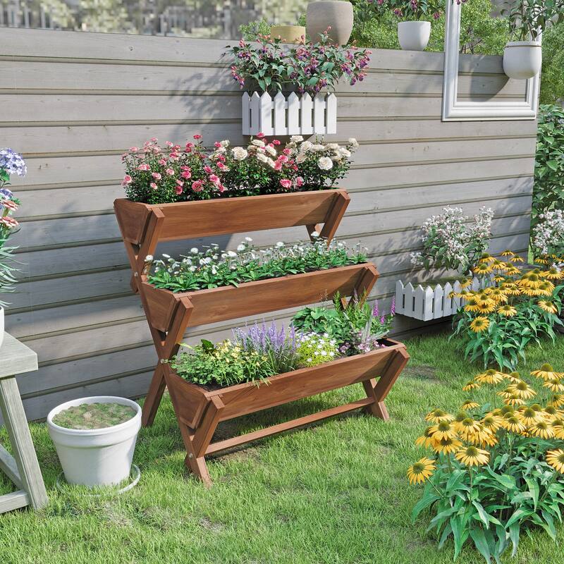 Raised Garden Bed , Fir Wood Freestanding Elevated Garden Planters - 35''x22''x36'' - 35''x22''x36''