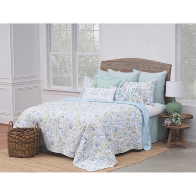 Coralie Sound Coastal Beach Cotton Quilt Set - Reversible and Machine Washable