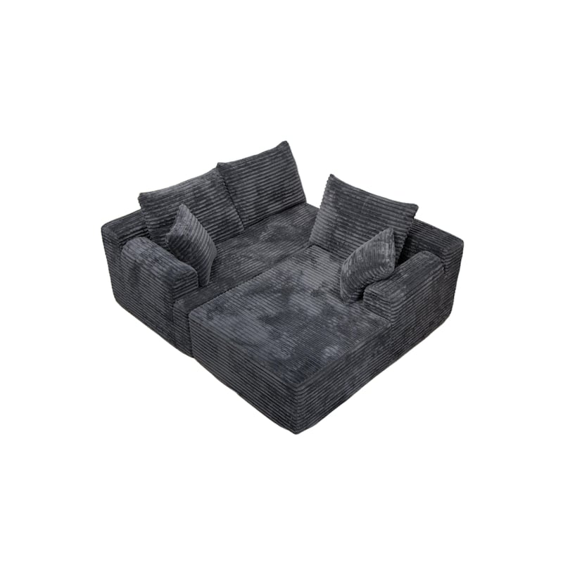 L-Shaped Corner Sectional Sofa Set with Side Chaise Lounge, Soft Foam Cushion Modular Sofa Corduroy Leisure Couch