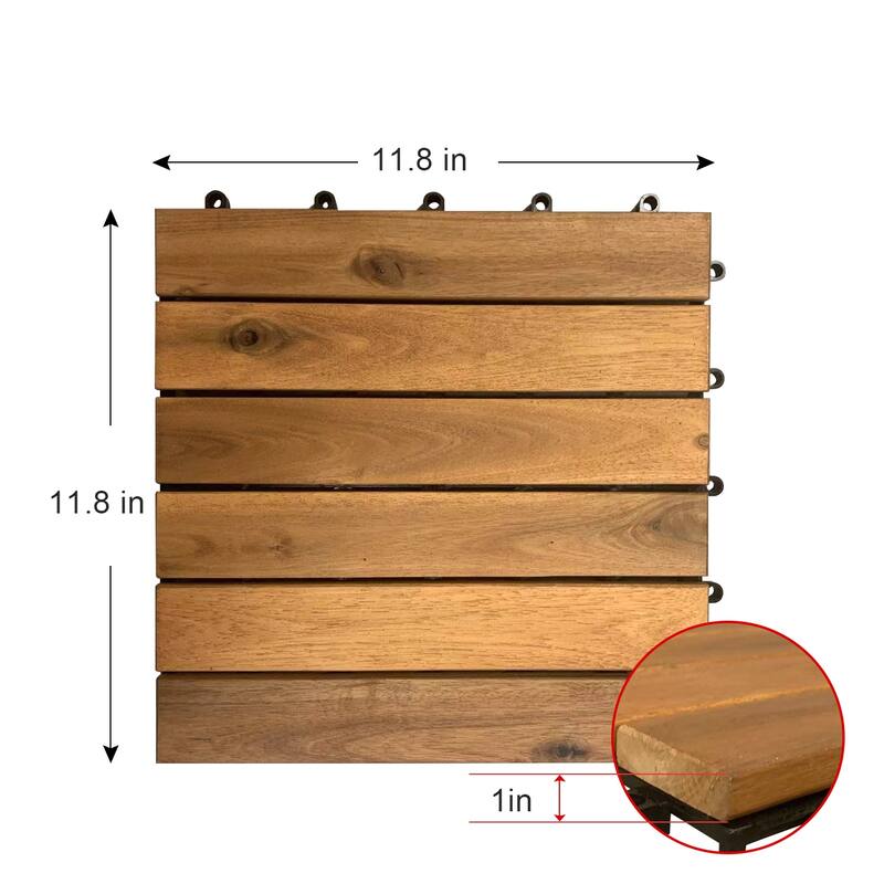 NOVO 6-slat Deck Tiles 11.18"x11.18" Acacia (30 Pack)